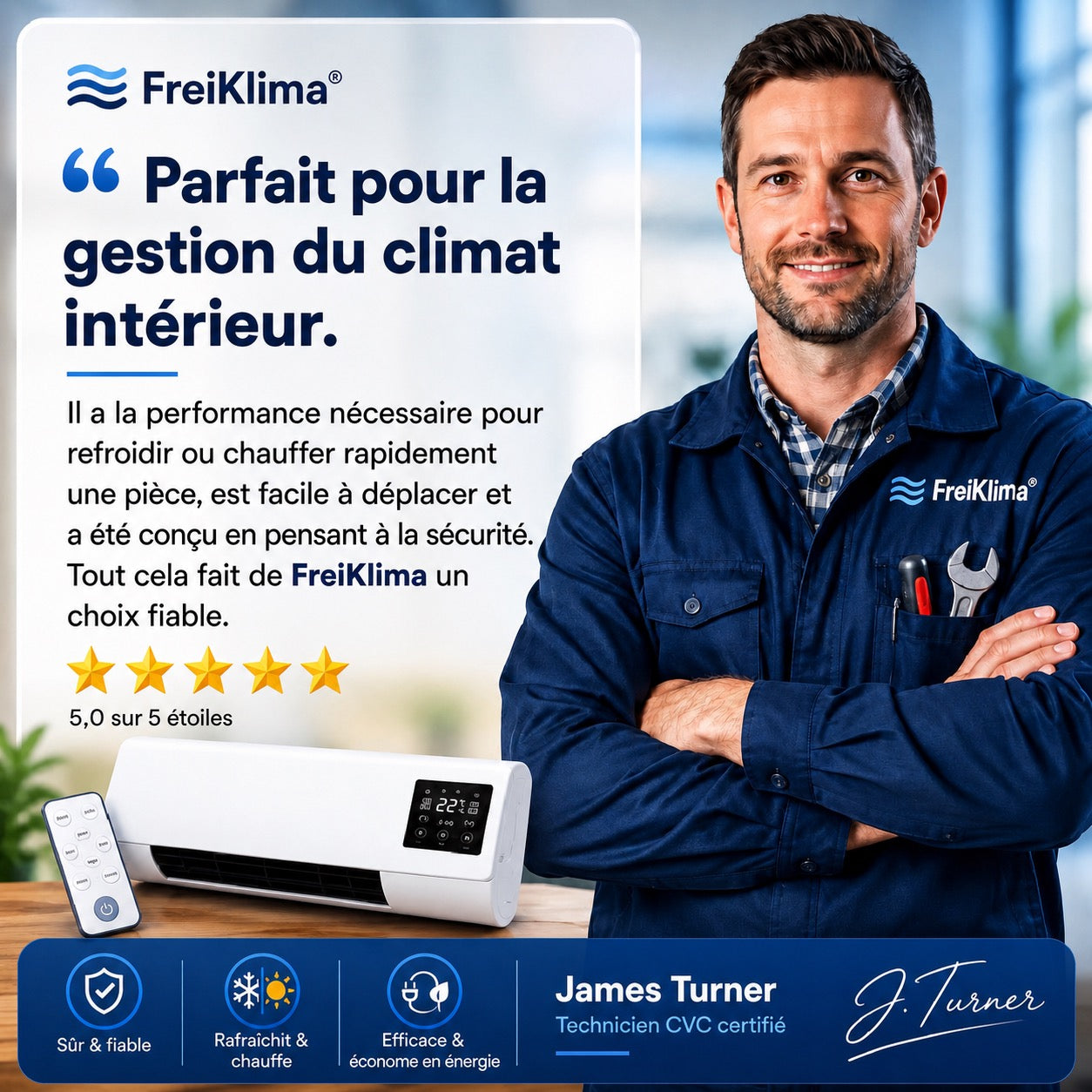 FreiKlima Pro – Climatiseur portable 2-en-1 avec chauffage | Sans installation | Jusqu’à 51 m²