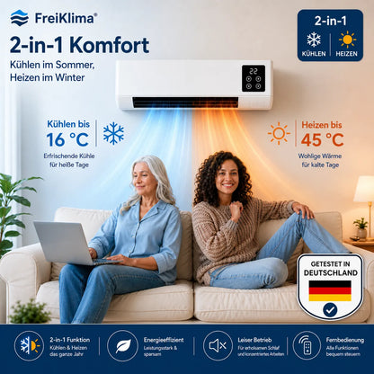 FreiKlima Pro – Tragbarer Klimakühler & Heizung ohne Installation | 2-in-1 Klimatisierung | Bis 51 m²