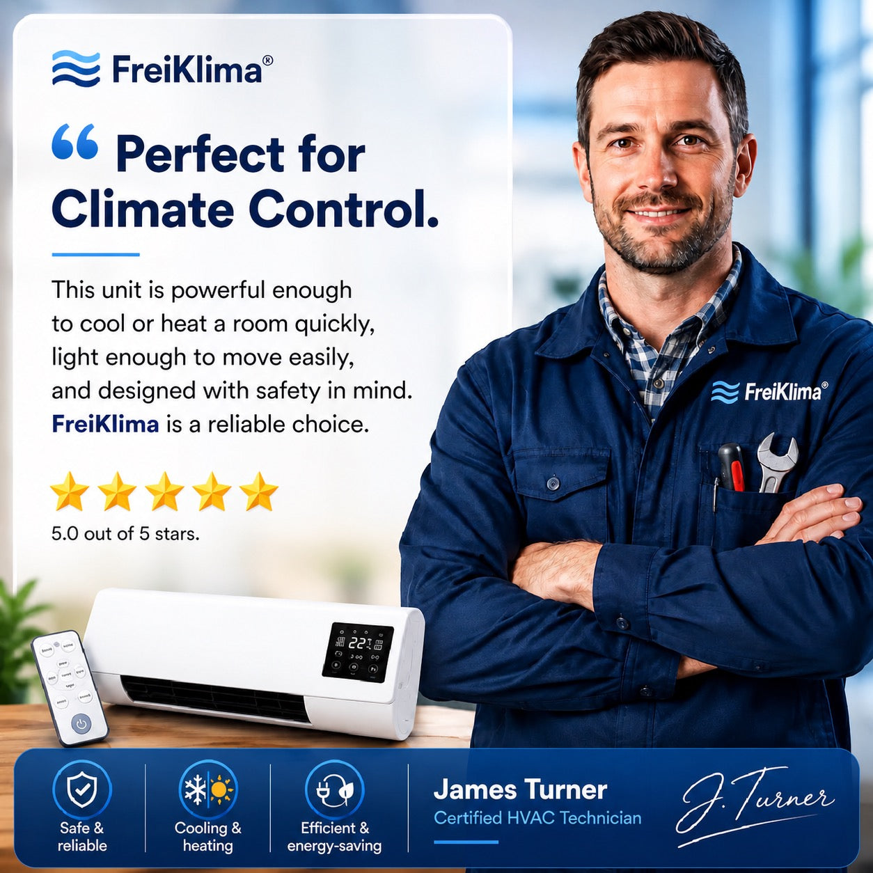FreiKlima Pro – Portable Cooling & Heating Unit | No Installation Required | 2-in-1 Comfort for Rooms up to 550 sq ft