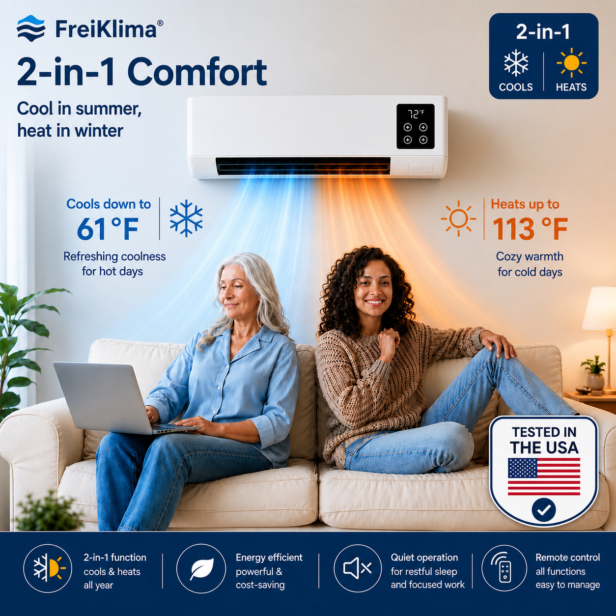 FreiKlima Pro – Portable Cooling & Heating Unit | No Installation Required | 2-in-1 Comfort for Rooms up to 550 sq ft