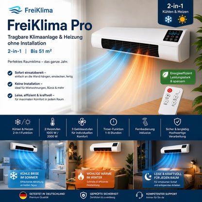 FreiKlima Pro – Tragbarer Klimakühler & Heizung ohne Installation | 2-in-1 Klimatisierung | Bis 51 m²